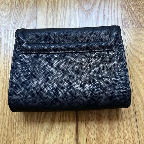 Small Purse Cross Body With Chain Strap Textured Vegan Leather Black Gold - Picture 3 of 5